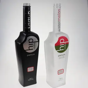 Hot sale factory price 750ML Black translucent color glass bottles for Vodka with heat transfer printing