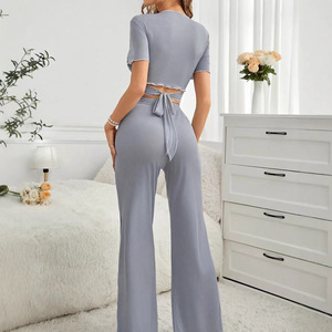 2025 New Women's Home Pajama Set, High-End Sweet <b>Bow</b>-Tie Slimming Slit Pants, Loungewear - Product Image 3