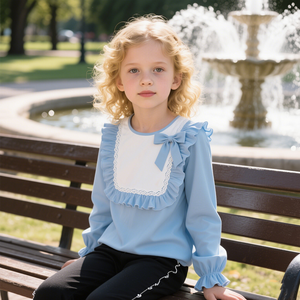 Top Boutique a maniche lunghe per ragazze primavera autunno abbigliamento per bambini con risvolto in legno Design orecchio t-shirt <span class=keywords><strong>Polo</strong></span> da ragazza - Product Image 2