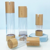 Flacons de crème en bambou sans air avec pompe, design personnalisé, écologiques, 5g, 10g, 15g, emballage cosmétique en verre
