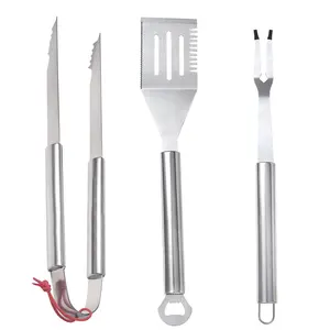 Bbq Accessories 3pcs Stainless Steel Barbecue Tools Kit Set With Slotted Turner Bbq Fork Tongs