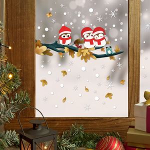 Ensemble d'autocollants de fenêtre de Noël avec hiboux mignons et branches enneigées, 27 cm, décorations festives pour la maison, les vitrines de magasins, les fournitures de fête de Noël - Product Image 1