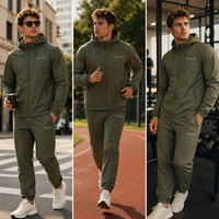 Ensemble coupe-vent en nylon personnalisé pour homme, veste à capuche entièrement zippée résistante à l'eau avec coutures thermosoudées, pantalon de jogging, ensemble de survêtement deux pièces pour la randonnée en plein air