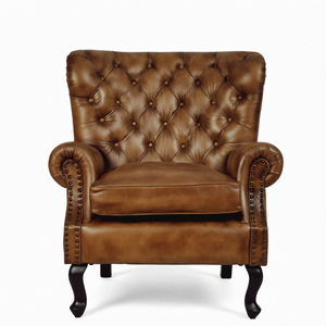 Fauteuil en cuir capitonné marron, fauteuil individuel, fauteuil d'appoint rétro pour salon, hôtel - Product Image 1