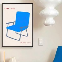 Tableau sur toile motif citron et chaise bleue, décoration murale moderne nordique pour salon, salle à manger, chambre à coucher, décoration intérieure