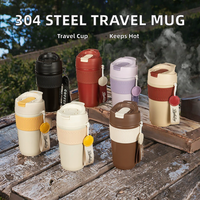Mug Kopi Vakum Isolasi 24 oz dari Baja Tahan Karat 304 dengan Sarung Silikon, Tutup Lipat, Tali Pergelangan Tangan yang Dapat Dilepas - Desain Sporty
