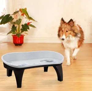卸売 犬皿ラック-ガード付きダブルボウル犬プラスチック皿ラックペットダイニングテーブルポータブルペットメタルドッグボウル