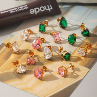 H&C - Juego de Aretes de Acero Inoxidable con Baño de Oro PVD de 18K y Circonitas en Forma de Corazón para Mujer, Venta al por Mayor, Joyería Fina para Bodas
