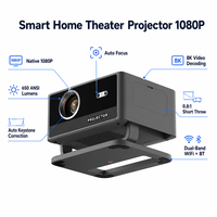Projecteur 4K 1080P natif pour cinéma maison, projecteur LCD 650 ANSI avec correction automatique de la distorsion trapézoïdale, ajustement automatique de l'écran, décodage WiFi BT, projecteur intelligent