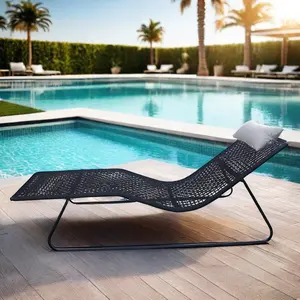 Fixed Back Rope Weaving Sun Lounger Chaise Chair Stacking Beach Swimming Pools Hotels Dining Parks Villas Gyms Made Metal