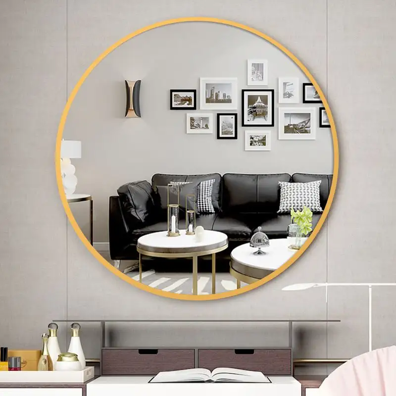 Espelho de parede decorativo personalizado para banheiro, sala de estar, moldura redonda, moldura de alumínio