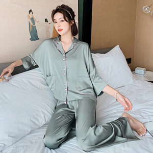 春季简约女式薄睡衣，<span class=keywords><strong>3</strong></span>/4袖子和长裤，宽松合身家居服套装批发 - Product Image 1