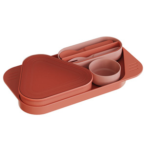 Baby Feeding Box Dining <b>Set</b> With Compartment Plates Bowls Cutlery Fork Spoon Coral Red Triangle <b>Lunch</b> Box 0-12 Months - Product Image 1