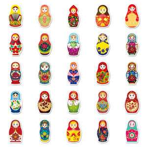 Vente en gros 50 pièces d'autocollants <span class=keywords><strong>matriochka</strong></span> amusants Kawaii personnalisés créatifs de conception de poupée russe matériau PVC impression UV - Product Image 6