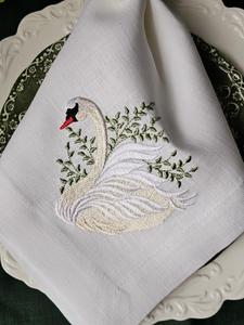 Mantel Individual Bordado de Lino <span class=keywords><strong>Blanco</strong></span> <span class=keywords><strong>Cisne</strong></span>, Apto para Restaurantes y Bodas, Clásico Cuadrado, 100% Lino - Product Image 2