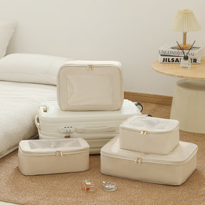 Travel Clothing <b>Bag</b> Set Rectangle Polyester <b>Compression</b> Storage Organizer For Luggage Daily Use Solid Color - Product Image 1