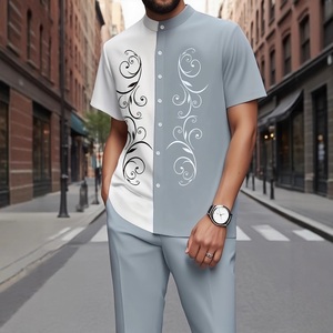 Ensemble <span class=keywords><strong>chemise</strong></span> <span class=keywords><strong>et</strong></span> <span class=keywords><strong>pantalon</strong></span> pour <span class=keywords><strong>homme</strong></span>, <span class=keywords><strong>style</strong></span> décontracté estival, col rond, boutonné, manches courtes, imprimé numérique, pour les sports de plein air - Product Image 2