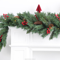 Guirlande de fleurs artificielles en PVC/PE, baies, ignifuge, écologique, faite à la main, décoration de Noël moderne pour l'extérieur, ampoule jaune