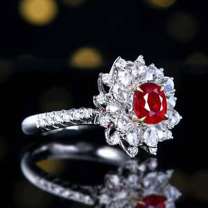 Pigeon Blood Ruby <b>Ring</b> Natural Unheated Mozambique 1.02ct Oval Ruby 18K Solid Gold <b>Ring</b> 48Pcs <b>Diamonds</b> wedding Statement Jewelry - Product Image 3
