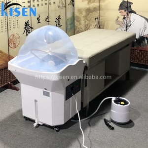 Fauteuil de lavage capillaire professionnel Kisen avec vapeur, lit de massage thaïlandais moderne pour spa et hydrothérapie, avec armoire de rangement - Product Image 1