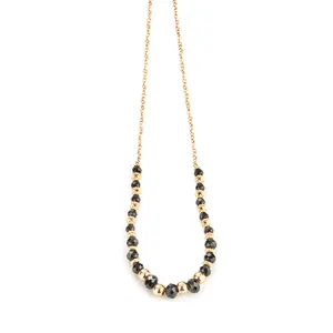Gelatete beliebte lange schwarze und goldene Perlenkette Halskette klassische Kristallperlen-Statement-Halsband für Damen