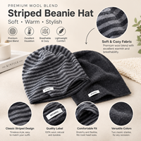 Bonnet en tricot ample doublé polaire rayé, chaud et décontracté pour l'hiver, idéal pour les trajets quotidiens et les activités de plein air