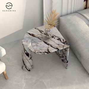 Mesa Auxiliar Moderna de Mármol, Diseño Contemporáneo, Muebles para Hotel, Duradera, Patrón de Vetas Blancas y Negras, Estructura de Piedra Sólida - Product Image 2