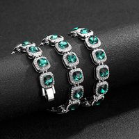 Collier chaîne cubaine en alliage de sucre avec pendentif en diamant de verre émeraude NL2068, diamant carré de 12 mm, pour femmes et hommes, bracelet vert