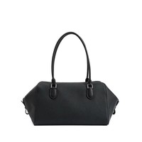 Tas Selempang Wanita Kulit Asli Minimalis Model Bowling, Kapasitas Besar, Resleting, Tas Kantor
