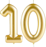 Bougies d'anniversaire en cire de paraffine non parfumées, couleur or métallisé, numéro 10, pour gâteaux, décorations pour filles et garçons, anniversaire