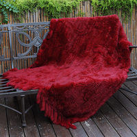 Plaid de canapé 100 % fourrure de lapin, doux et chaud, tricoté à la main, couleur unie, portable, antibactérien, personnalisable, toutes saisons, pour la maison