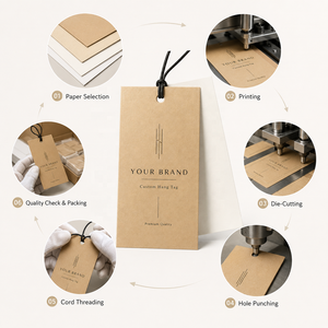 Étiquettes suspendues en papier de luxe personnalisées avec logo, texte texturé <span class=keywords><strong>or</strong></span> <span class=keywords><strong>champagne</strong></span>, étiquettes de marque de vêtements, étiquettes de <span class=keywords><strong>prix</strong></span> pour vêtements, cordon noir, vente en gros - Product Image 6