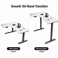 Bureau électrique réglable en hauteur à double moteur dissimulé, à montage standard, à 3 niveaux, avec poutre droite en L, cadre en fer et plateau en bois élargi