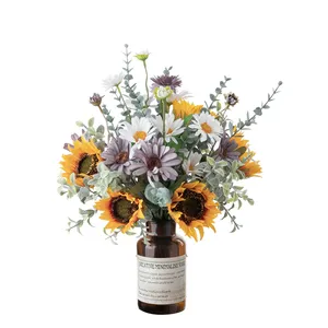 CF01266造花束ひまわりデイジーバンチギフトブーケテーブル花瓶結婚式の装飾フラワーアレンジメント
