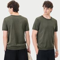 OEM/ODM T-shirt Homme Tricoté Solide de Haute Qualité à Double Ourlet Courbé, Manches Courtes Décontractées