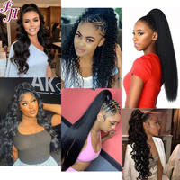 Demi-Perruque FH Naturel Noir 100% Cheveux Humains 3-en-1 Cheveux Birmans Bouclés avec Pince et Cordon