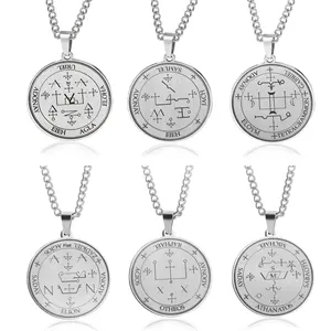 Collier Wowei transfrontalier homme style européen et américain en cuivre et diamant, motif cercle magique des sept anges gravé, sportif, en bambou - Product Image 2