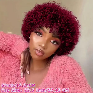 Wijnrode <span class=keywords><strong>Pixie</strong></span> Cut Golvende Machine Gemaakt Pruik Braziliaans Indiaas Raw Remy Virgin 100% Echt Haar <span class=keywords><strong>Pixie</strong></span> Geen Kant Lijmloze Pruik - Product Image 2