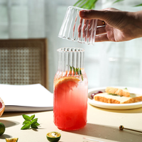 Grande carafe à lait en verre borosilicate rayé moderne, faite à la main, avec couvercle, compatible lave-vaisselle, sans BPA, transparente, pour jus