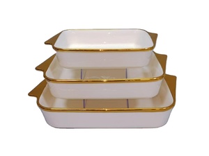 Teglia da Forno Rettangolare <span class=keywords><strong>in</strong></span> Ceramica Bianca Placcata Oro con Rilievo, Piatto da Forno <span class=keywords><strong>in</strong></span> <span class=keywords><strong>Porcellana</strong></span> per Uso Domestico con Manico - Product Image 4