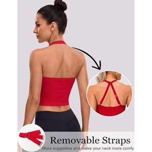 FOXA Womens Seamless <b>Halter</b> Tank Top With Built In <b>Bra</b> V <b>Neck</b> Backless Sports Workout Camisole Summer 2026 - Product Image 3