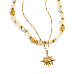 Impermeabile 18K oro placcato in acciaio inox collana pendente da <span class=keywords><strong>sole</strong></span> anallergico <span class=keywords><strong>pietra</strong></span> naturale con perline collana a strati da donna - Product Image 5