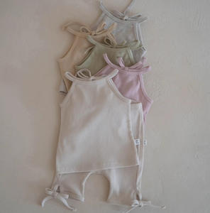 Diseño Homewear chaleco puro algodón camisola <span class=keywords><strong>pijama</strong></span> verano bebé niña ropa Simple conjunto de dos piezas - Product Image 3