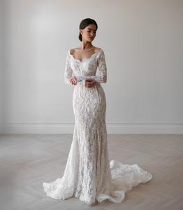 فستان زفاف وسهرة أنيق من شارون سعيد طراز SW526 بتصميم حورية البحر بدون أكتاف من الدانتيل الأبيض للنساء، فساتين حفلات وسهرات (غير متوفر في المخزون) - Product Image 4