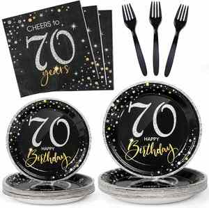 Hot Selling 7 Inches Disposable Black Foil Paper <b>Plate</b> Factory Direct for Modern Style 70th Birthday Celebration Party Supplies - Product Image 4