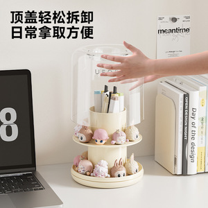 ที่ใส่ปากกาพลาสติกแบบหมุนได้พร้อมกล่องเก็บของแบบมีฝาปิดสำหรับจัดระเบียบโต๊ะสำหรับนักเรียน - Product Image 1