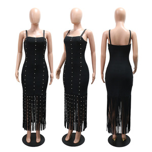 เดรสผ้าพันแผลแบบมีชายระบายสำหรับผู้หญิง สายเดี่ยวรัดรูปประดับคริสตัล แฟชั่น - Product Image 4