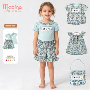 スモック子供服カモマガモ刺繍ベビードレスパフスリーブ夏のベビーガールズドレス - Product Image 3