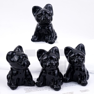 Venta al por Mayor de Artesanías de Cristal Natural Curativas, Adorables Perros de Obsidiana Negra Pulida con Forma de Toro Francés para Decoración del Hogar - Product Image 2