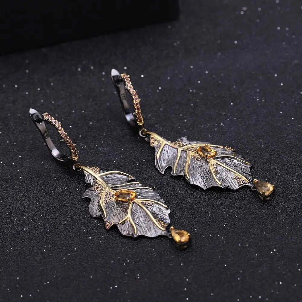 Abiding Gold Leaf Ear Ring Drop Shipping 925 Sterling Silver Jewelry Natural Citrine Drop Fashion Earrings For Women 2024 Bijoux